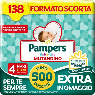 Pampers Baby Dry Maxi Panties, Taglia 4 (8-15 kg), 138 Pannolini