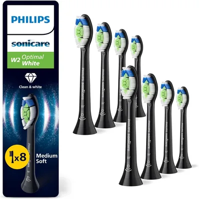 PHILIPS Sonicare W2 Optimal White, verklig tandborsthuvud, svart, 8-paket, HX6068/88 Best Deal