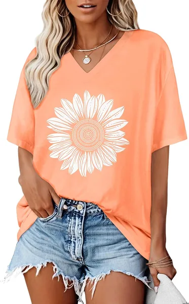 CHICALLURE Oversized Tshirt Women V Neck Basic Tops Short Sleeve Summer Casual Loose Tees
