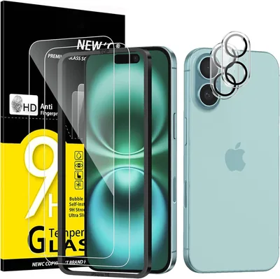 Ensemble de 4 protections pour iPhone 16 - Verre trempé + Protection caméra arrière - Anti-rayures - Sans bulle