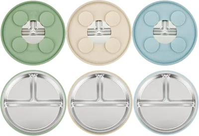 PandaEar 3er Set Edelstahl-Baby-Saugnapfteller, geteilter Kleinkindteller mit LED, rutschfest