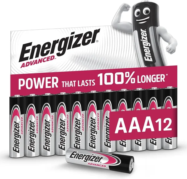 Energizer Advanced - AAA Batteries (12 Pack) - Triple A Battery 1.5V - Up To 100% Longer Lasting - I