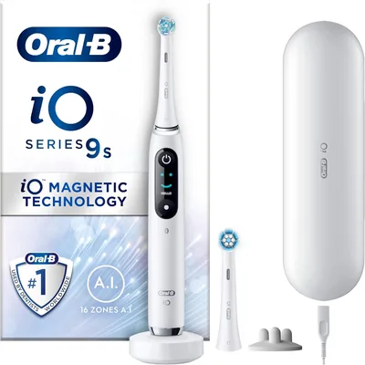 Oral-B iO 9 White Elektrisk Tandborse, 2 Tandborshuvud, 1 Rejbart Resor, Designad av Braun - Best Deal