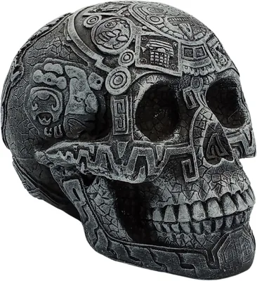 Cráneo Decorativo para Día de Muertos, tamaño Mediano, con relieves Aztecas, 20 cm de Alto, de Apari