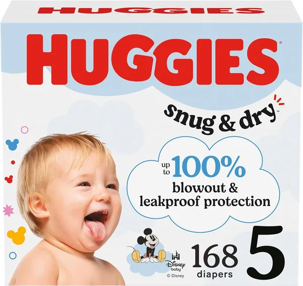 Huggies Snug & Dry Diapers Size 5 (27+ lbs) 168 Count (6 Packs of 28)