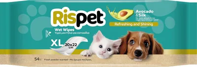 Rispet XL Toallitas de Aguacate y Seda para Perros, Gatos y Mascotas - 54 Unitas