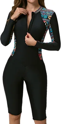 Women's Long Sleeve Rash Guard Swimsuit - Knee High Athletic Swimwear