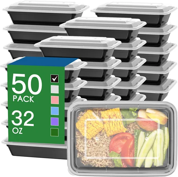 32 oz Meal Prep Containers Reusable 100-Piece (50 Pack) Sturdy Leakproof Food Safe