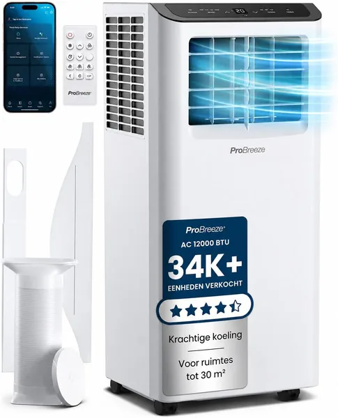 Pro Breeze Mobiele Airconditioner 12000 BTU met Wifi, App-bediening, Digitaal Display, 24 Uur Timer - Beste Deal
