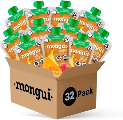 Puré Natural Papilla Orgánica para Bebé | Snacks Saludables Sin Azúcar Añadida | BPA Free | MONGUI (32 Pack, Manzana Platano) - 43% Descuento