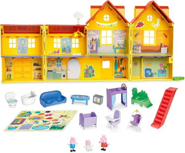 Hasbro Peppa Pig, Casa de la Gran Familia Peppa, Juguetes para Niñas y Niños, Casa de Muñecas, 11 Accesorios, 3 Figuras de Animales Rosados, Regalo
