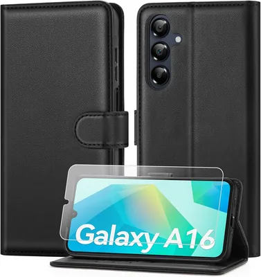 Étui Incassable Ivencase pour Samsung Galaxy A16 avec Verre Trempé, Portefeuille en Cuir PU Magnétique [Poches], Fonction Support Vidéo