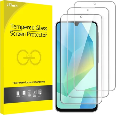 Proteggi Schermo JETech per Samsung Galaxy A16, 3 Pezzi | HD Chiaro, Compatibile Face ID, Vetro Temperato Antiscarrichi