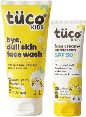 टूको किड्स ब्राइट फेस किट: तुरम्ब और काकादू प्लम फेस वॉश + SPF 50 सैफरन सन, 3+ वर्ष के लिए | 33% ऑफ़