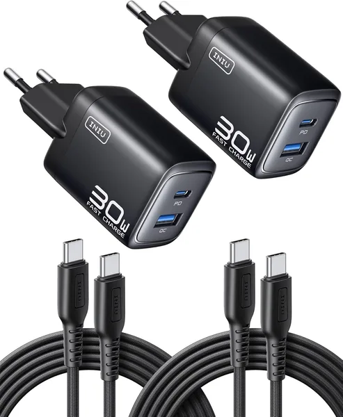 INIU 30 W USB C Charger, Pack of 2 [USBC + USBA] Fast Charger with Cable