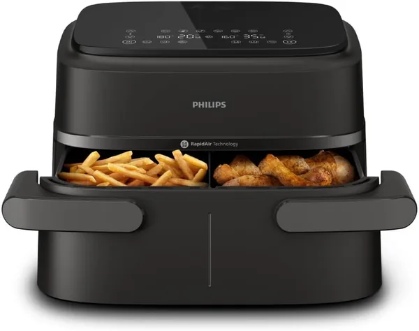 Philips Airfryer 1000 Series met Twee Manden - 7.1 L Capaciteit, RapidAir Technologie, 10 Kookmanieren, 90% Minder Vet, Aanbieding