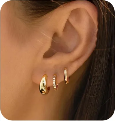 Trinckle 3 Pair Small Gold Hoop Earrings Sets - Best Deal