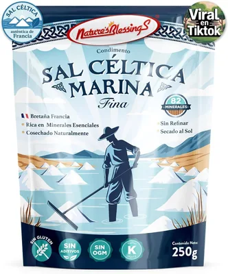 Sal Céltica Marina Fina de Bretaña, Francia - Naturales Bendiciones - 82 Minerales Esenciales, Sin Refinar, Secada al Sol, 250g | Mejor Oferta
