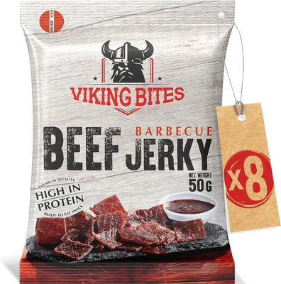 Viking Bites Beef Jerky Barbecue 400 g (8 x 50 g) - Dried Beef - Meat Snack with High Protein Conten