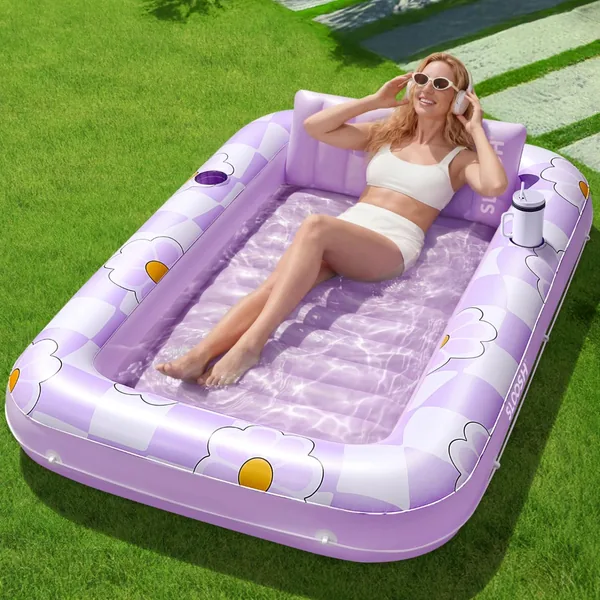SLOOSH Inflatabel zwembed drijvend zwembad lier voor volwassenen met kussens 4-in-1 luchtmatten zonnebank waterlounge bed feest