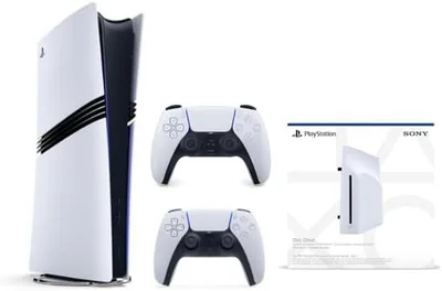 Sony PlayStation 5 Pro Digital Console (2024) + White Controller & Disc Drive - Bundle