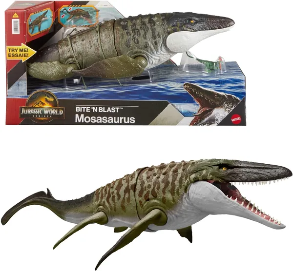 Mattel Jurassic World Mosasaurus Dilofosaurus Chupete y Figura Minifigura de Dinosaurio con Mandíbula Ancha - 40% De Descuento