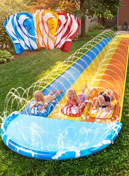 Sloosh 22,5ft x 84in / 685,8 x 213,3cm Golfwaterglijbaan met 3 Bodyboards en Spuitnevel