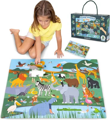 BONNYCO Giant Jungle Animals Puzzel voor Kinderen met 48 Grote Stukken - Safari Jigsaw, 92 x 62 cm