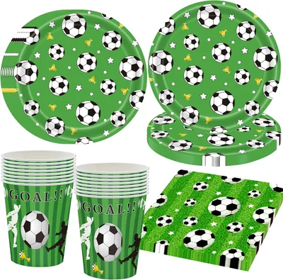 OMZSXK Fußball Partygeschirr für 16 Gäste, Grüne Fußball-Papierplatten, Tischdekoration
