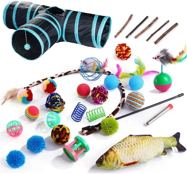 Cat Toy Set with Tunnel & Feather Teaser - 41% Off