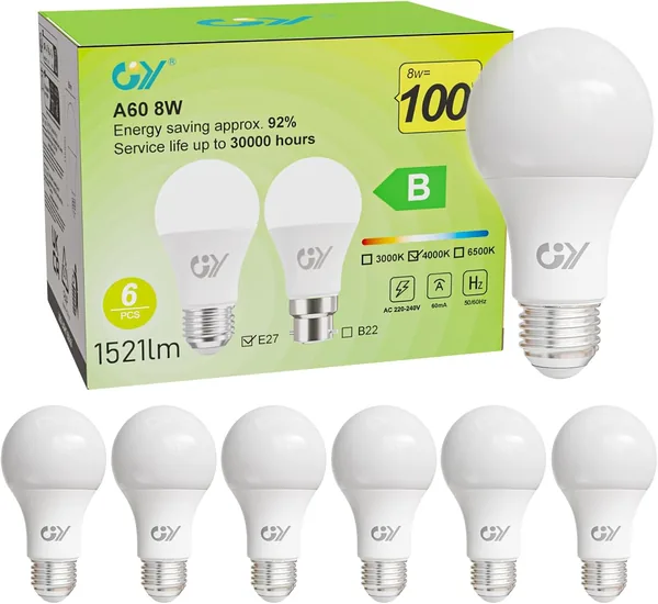 GY E27 LED Bulb, 8W(Equivalent to 100W)