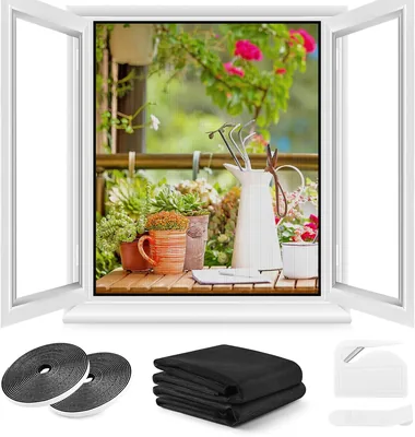 Insektschutz Netz Fenster Folie ohne Bohren, DIY 120x120 cm, 2 Stück, Schneidbar, Dickes Mesh