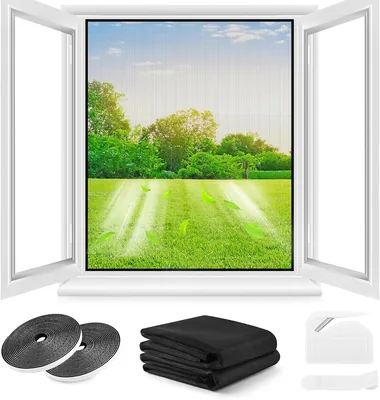 Insektenschutzfenster ohne Bohren, DIY 130 x 150 cm, 2er-Set, Dickes Gitter, mit Klebeband, Schneidbar