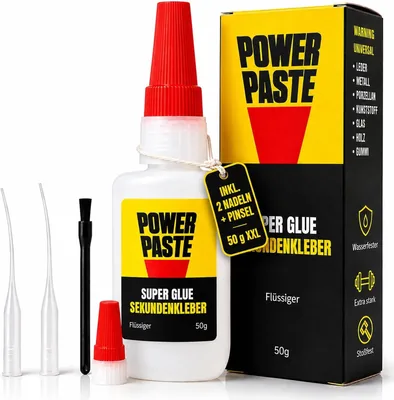 Super Kleber Extra Stark Flüssig 50 g Profi-Set - Super Kleber mit 2 Nadeln und Pinsel für Kunststoff, Metall, Glas