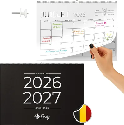 Calendrier mural Finoly 2026 - Juillet 2027 (18 mois) Calendrier mensuel 2026 | Calendrier familial