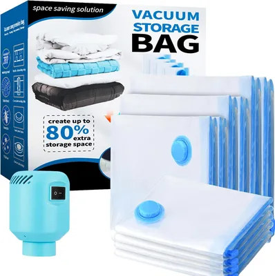Bolsas de Almacenamiento al Vacío 10 Piezas 2XL+2L+2M+4S con Bomba de Aire Eléctrica, para Ropa, Colchas, Almohadas