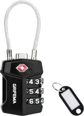 Padlocke Grifema TSA a Combinazione 3 Digi, Cavo in Acciaio Flessibile per Valigie, Borse e Viaggi (Singola Confezione) GA1006 - Best Deal