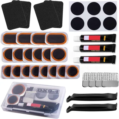 Kit de réparation de pneu de vélo - Kits de réparation avec 24 patchs vulcanisés, pour tubes de réparation de vélo, VTT et motos