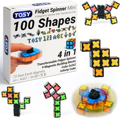 TOSY Magnetisches Fidget Spinner Mini - 8 Bausteine, 3-in-1: Wandelbarer Fidget Spinner, Unendlichkeitskubus, 2x2 Puzzlekubus