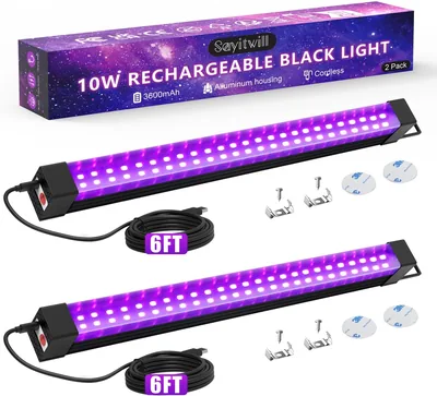 Rechargeable Black Light Bar 2 Pack - Glow Party Lights