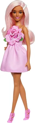 Barbie Fashionistas - Robe sans bretelles rose pâle avec barrette et chaussures à talons