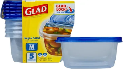 Glad GladWare Medium Rectangle Food Storage Containers, 24 Oz, 5 Count | Airtight, leak-resistant co