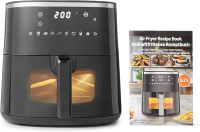 Air Fryer Amazon Basics 5.7L con Ventana View Fácil, 8 Menús Preestablecidos, 1750W, Negro - 15% de Descuento