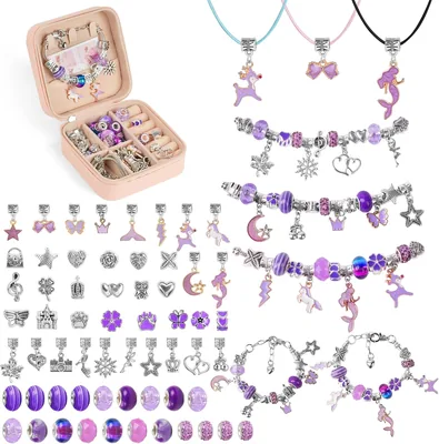 AUAUY Färgrika Kristallperler DIY Armband - Purpl, Geschenk för Görlar 5-12 År, Charmarmband Utformningskit, Jewerimäklare