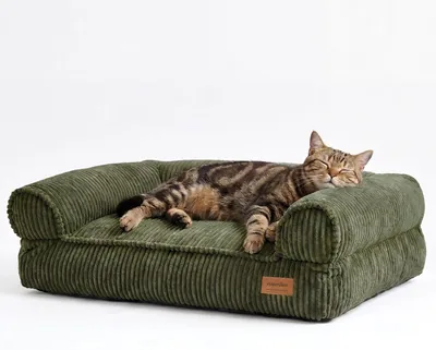 Fukimaru Katensofa, 72cm Corduroy Knuffelbed voor Binnenkatten met Verwijderbaar Wasbaar Dekentje, Steunende Anti-Slip Hondenslaapbank
