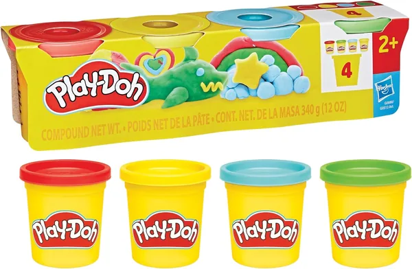 Play-Doh Pack of 4 Classic Colours, 85g Jars