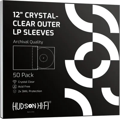 Hudson Hi-Fi Vinyl Record Outer Sleeve Covers - 50 Pack - Crystal Clear