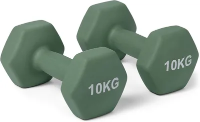 Amazon Basics Zestaw hantli z powłoką neoprenową, 10kg, oliwkowy (Olive Green) - Najlepszy Ceny