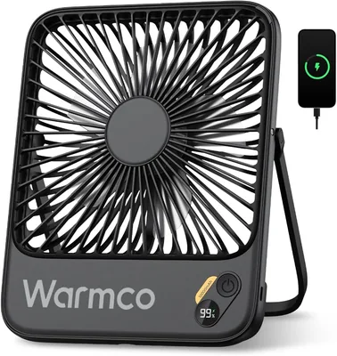 Warmco D3 Batteriefan 10000 mAh Tischventilator Leise 24 Stunden | USB-C, LED-Anzeige, ultraflacher 4-Stufen-Ventilator für Büro, Schlafzimmer, Auto