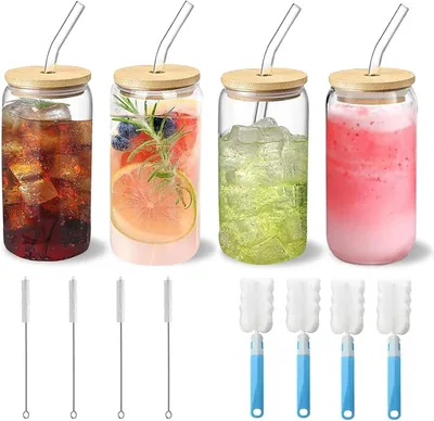 TFMOJHST 4Pcs Bamboo Lid Drinking Glasses - Best Deal